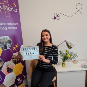 Youbee Emma with Welcome sign 