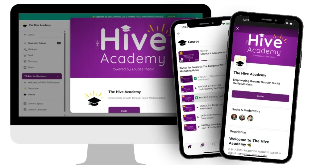 Images showing the Hive Academy on mobile and on desktop