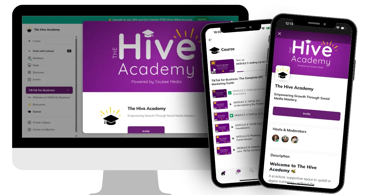 Images showing the Hive Academy on mobile and on desktop